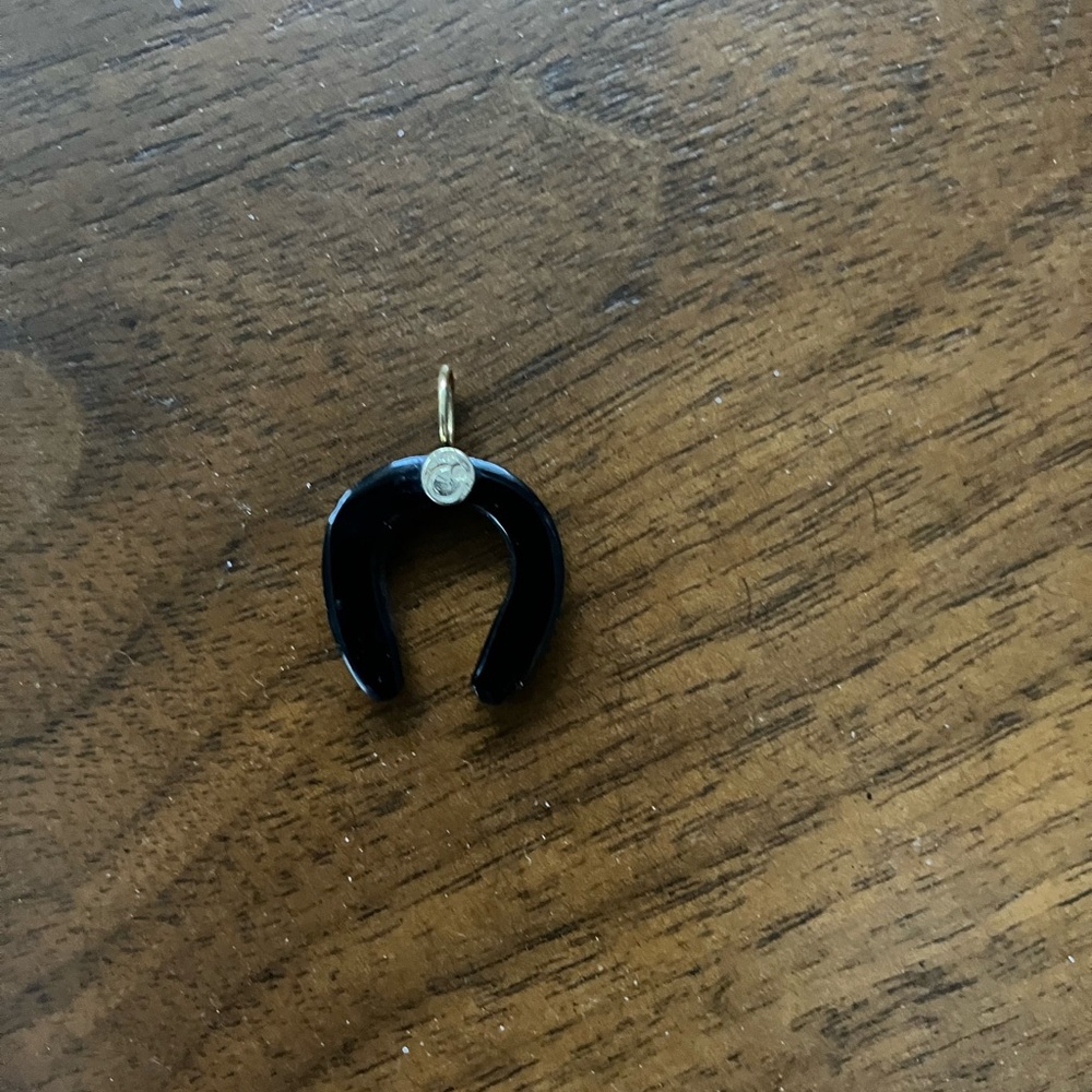 Black Onyx Horseshoe Pendant with 14k Gold Accents - Picture 3 of 5